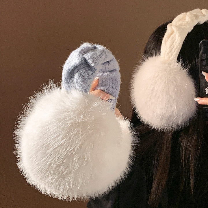 Plush Faux-Fur Round Earmuffs with Quilted Cable-Knit Headband Kalsten