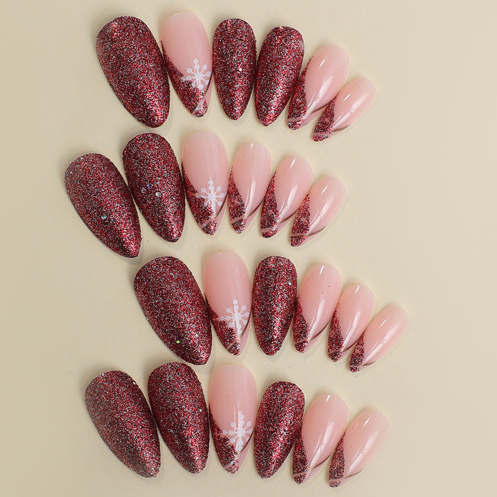 Glamorous Press-On Nail Set with Glitter Accent and Almond Shape Kalsten
