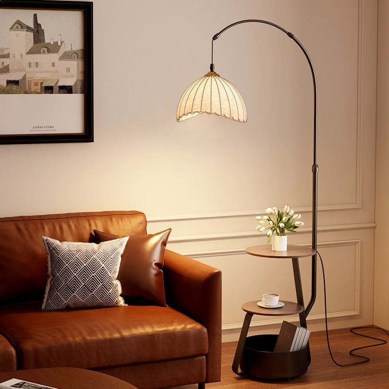 Adjustable Arc Floor Reading Lamp with Integrated Side Table