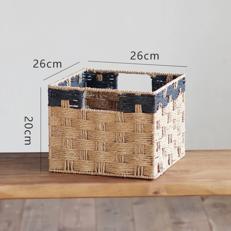 Square storage basket made of natural material Kalsten