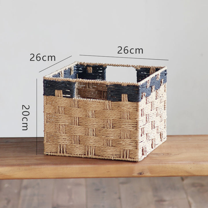Square storage basket made of natural material Kalsten