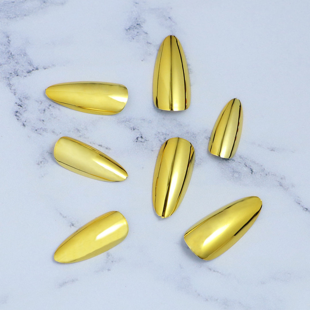 Glossy Metallic Almond-Shaped Press-On Nails Kalsten