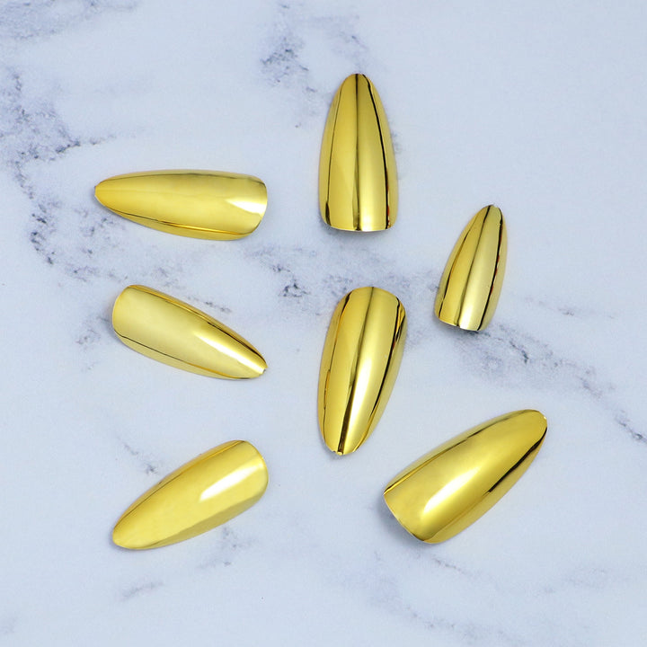 Glossy Metallic Almond-Shaped Press-On Nails Kalsten