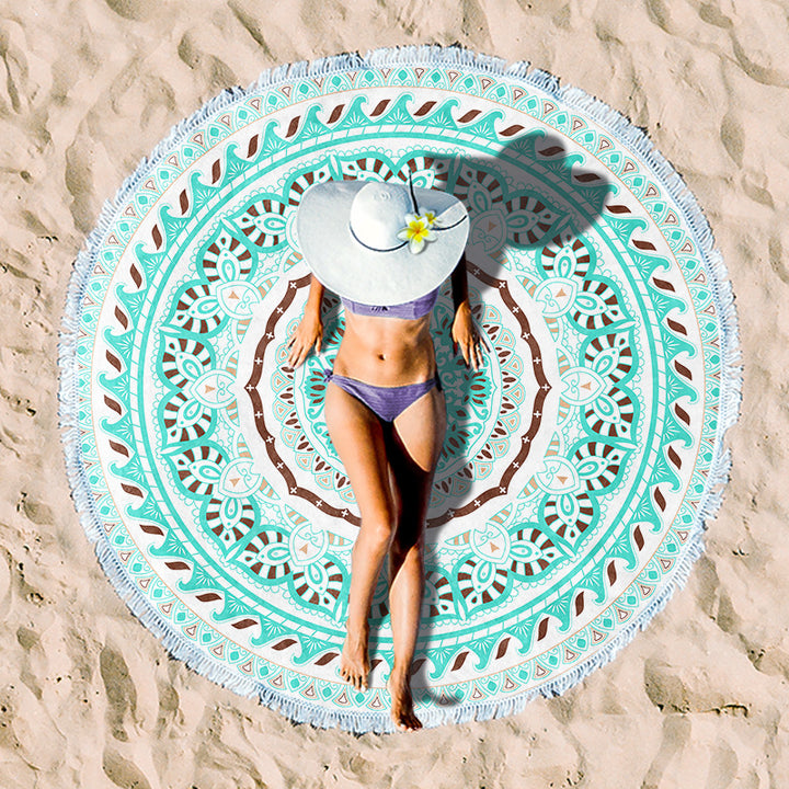 Round beach towel with tropical palm pattern Kalsten