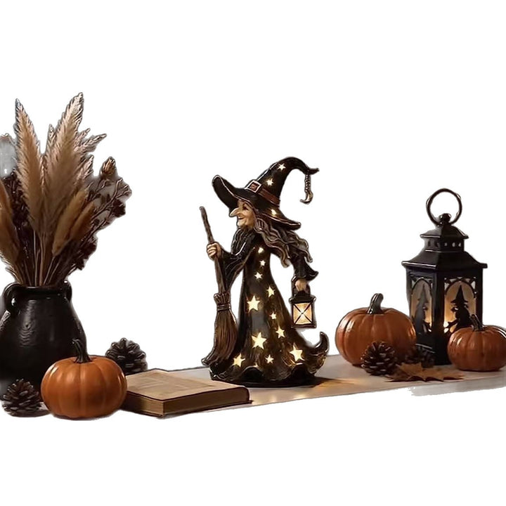 Decorative witch figure with broom Kalsten