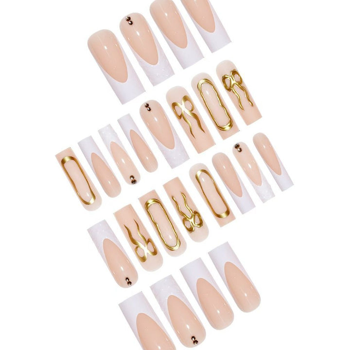 Artistic 3D Press-On Nail Set with Decorative Gold Accents Kalsten