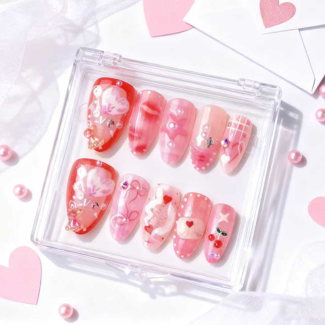 Artistic Heart-Themed Press-On Nail Art Set Kalsten