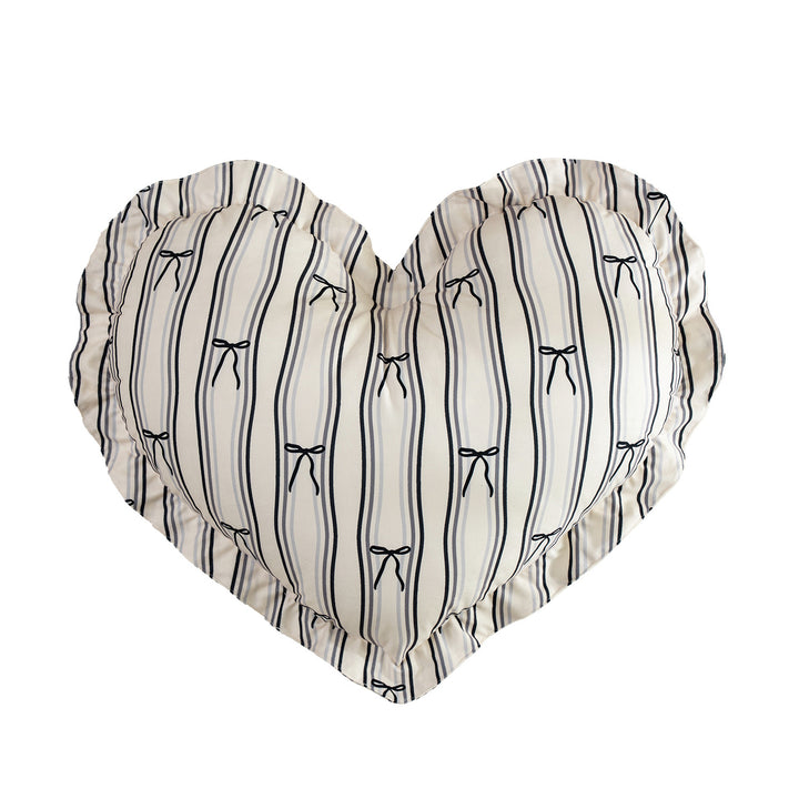 Heart-shaped cotton decorative cushion with gathered edge and heart stripe motif Kalsten
