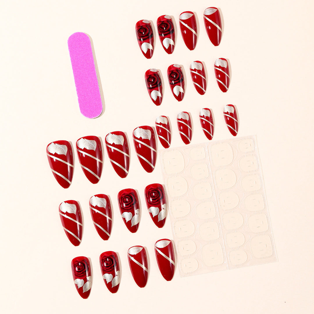 Rose-Accent Stiletto Nail Art Extensions Kalsten