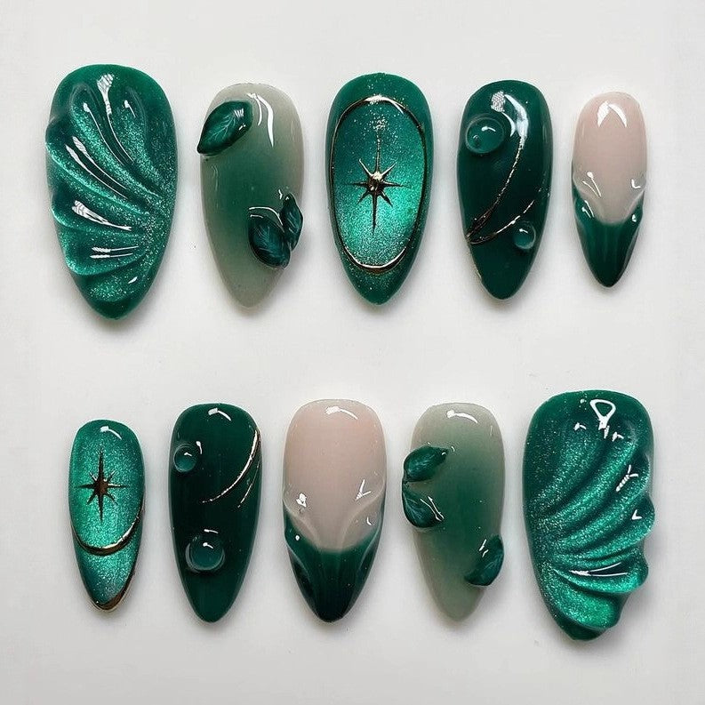 Elegant Artificial Nails with Botanical Designs Kalsten