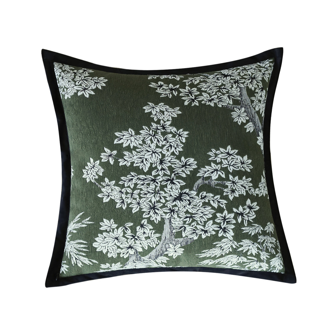 Square decorative cushion cover with embroidered floral jacquard and fine piping Kalsten