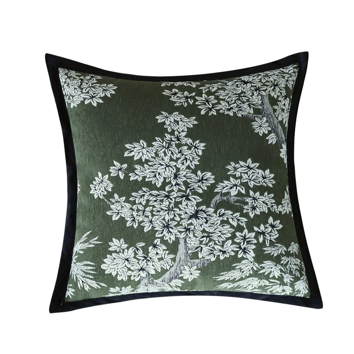 Square decorative cushion cover with embroidered floral jacquard and fine piping Kalsten