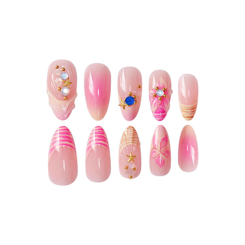Artistic Press-On Nail Set with Floral and 3D Accents Kalsten
