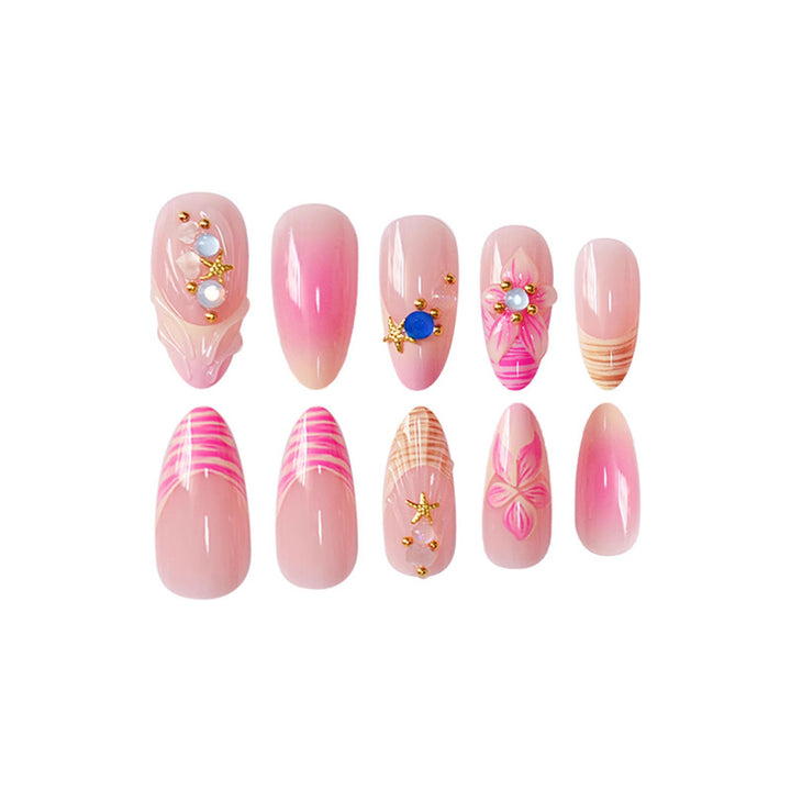 Artistic Press-On Nail Set with Floral and 3D Accents Kalsten