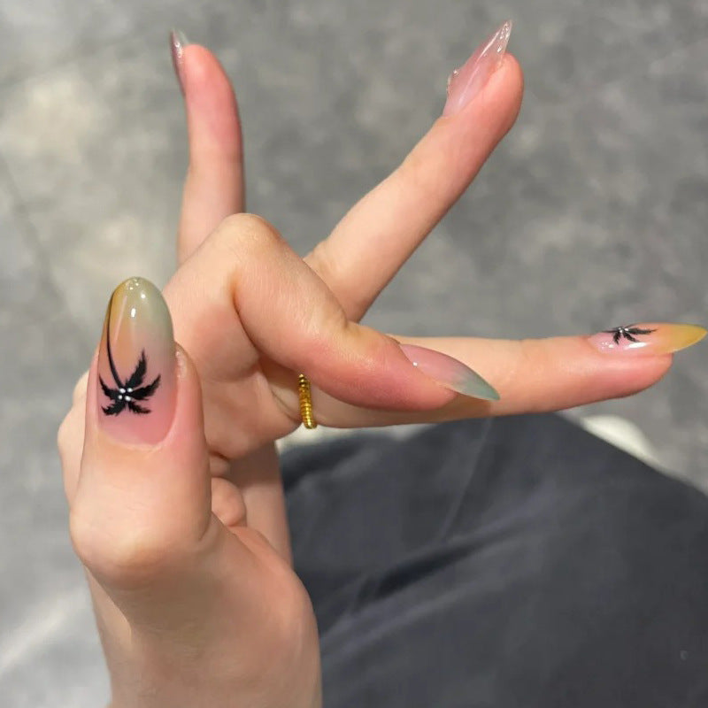 Artistic Ombre Nail Design with Floral Accents