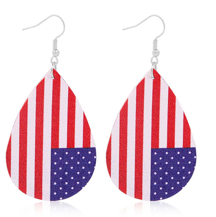Women's star stripe print faux leather drop earrings with fishhook Kalsten