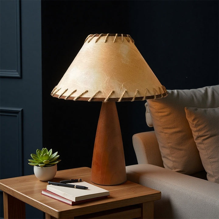 Rustic Table Lamp with Unique Leather Shade