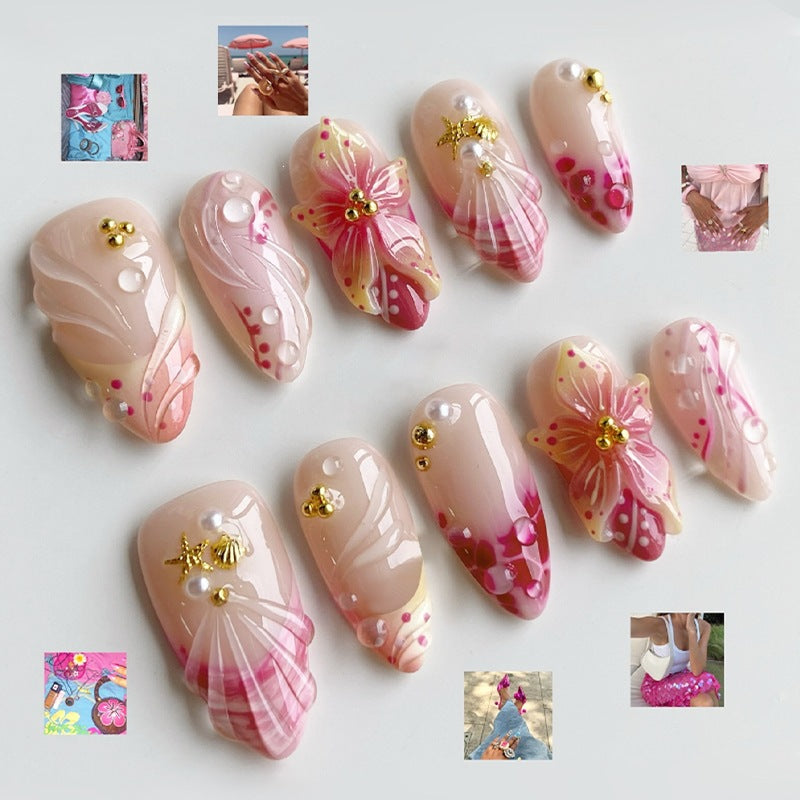 Creative nail art set with romantic flower pattern and sparkling accents Kalsten