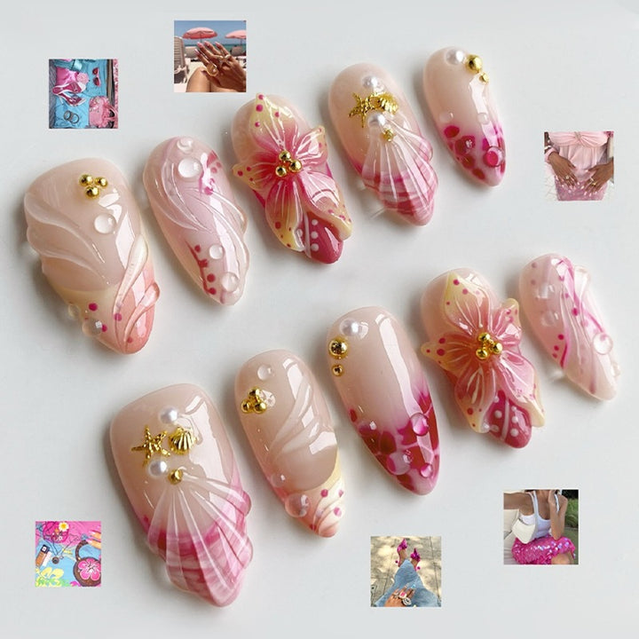 Creative nail art set with romantic flower pattern and sparkling accents Kalsten