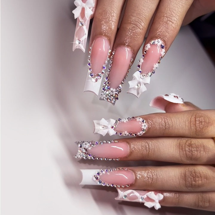 Elegant artificial nails with rhinestones and floral design Kalsten