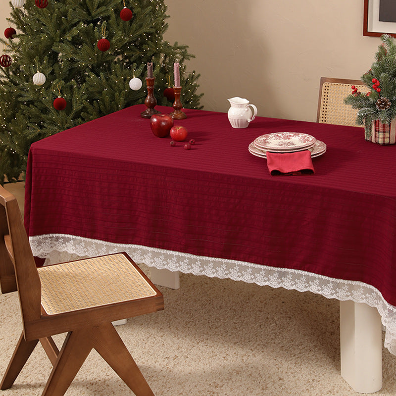 Rectangular festive tablecloth with lace border and fine waffle texture Kalsten
