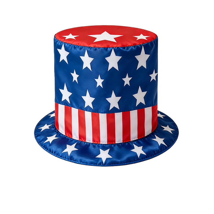 Unisex nan large cylinder party hat made of satin with star applications and stiff brim Kalsten
