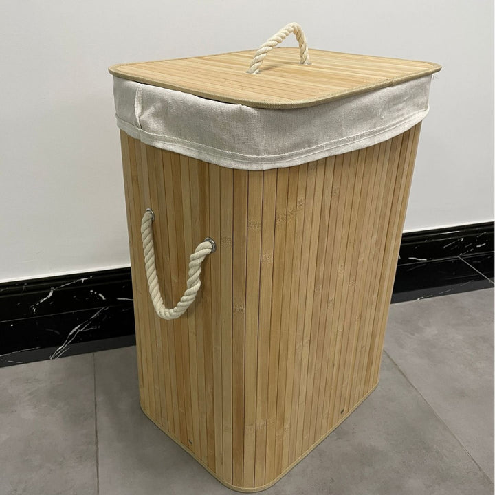 High-quality bamboo laundry container with lid Kalsten