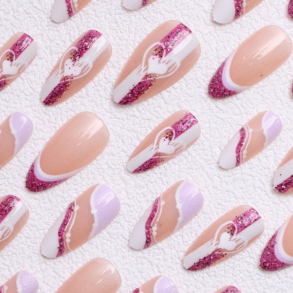 Artistic Glitter Heart Press-On Nails Kalsten
