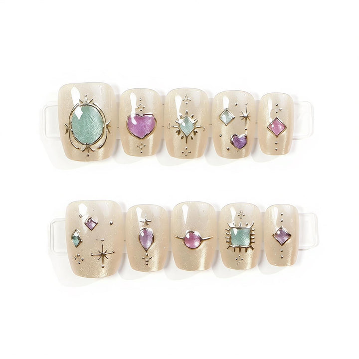 Decorative Press-On Nail Art Set with Gemstone Accents Kalsten