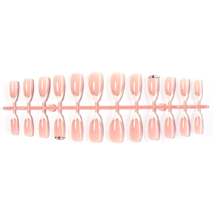 Elegant Press-On Nail Set with Glittering Silver Edges Kalsten