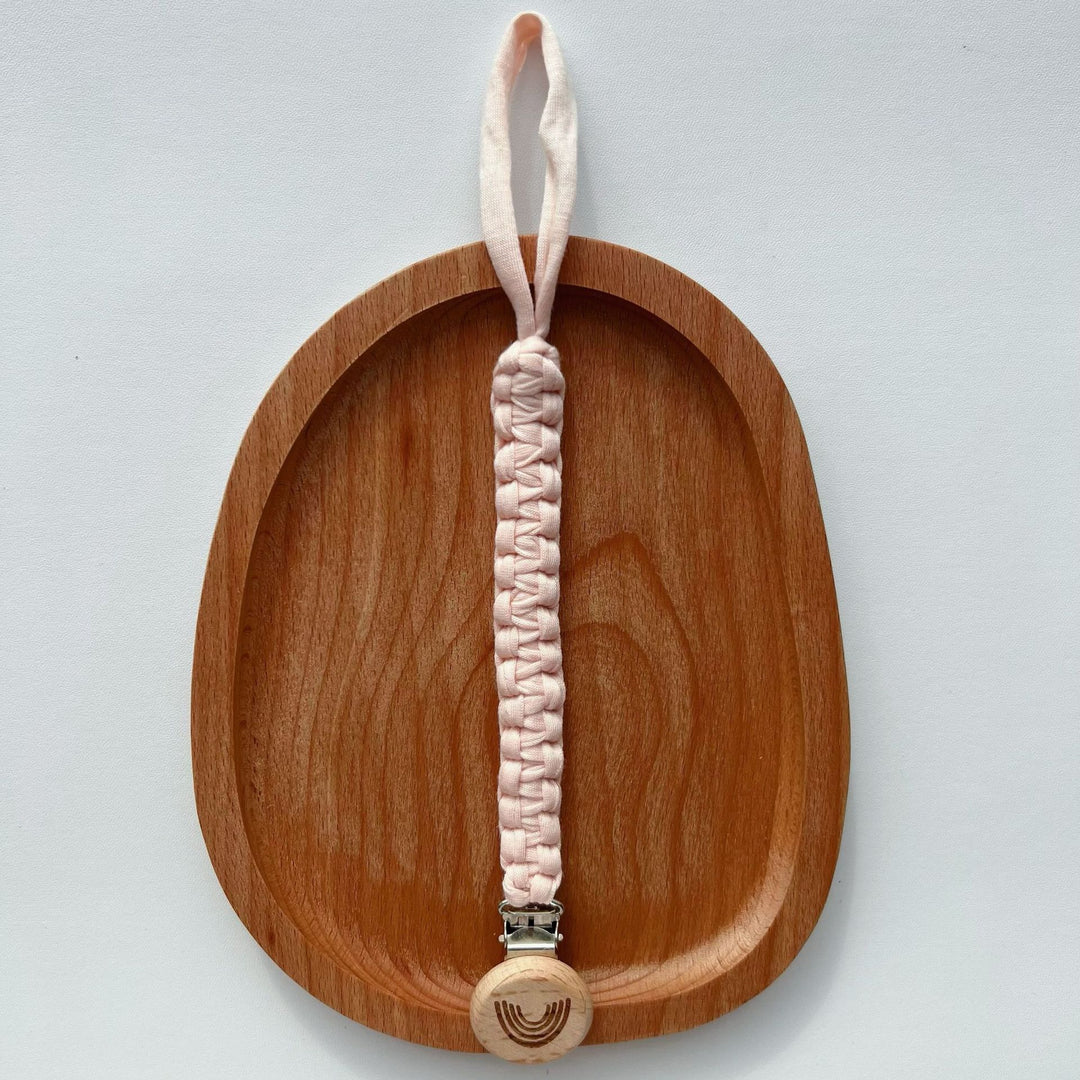 Braided Cotton Pacifier Lanyard with Engraved Wooden Safety Clip