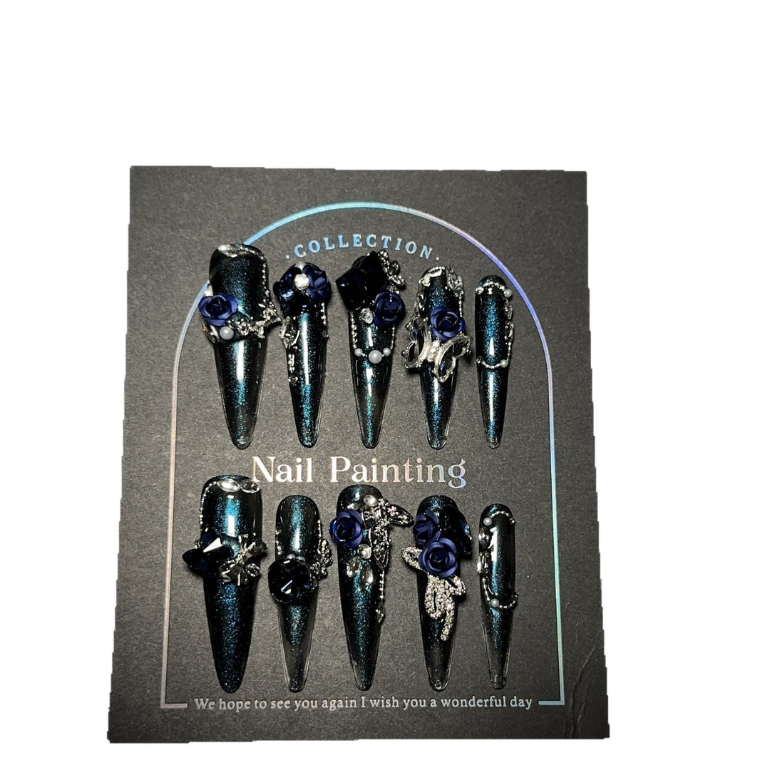 Glamorous Stiletto Press-On Nail Set with Floral Embellishments