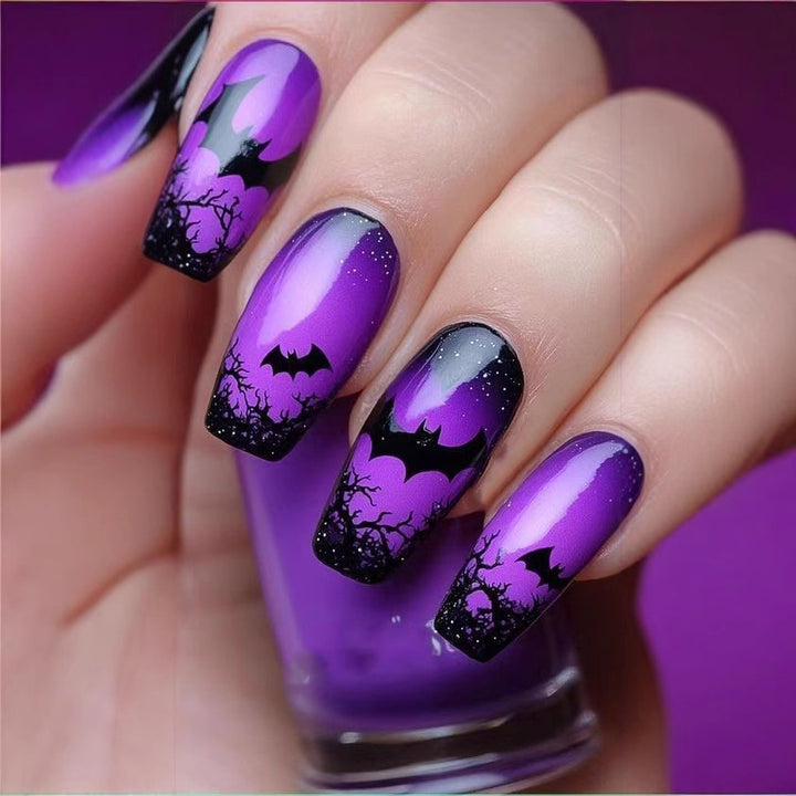 Halloween-Themed Gothic Bat Nail Art Design