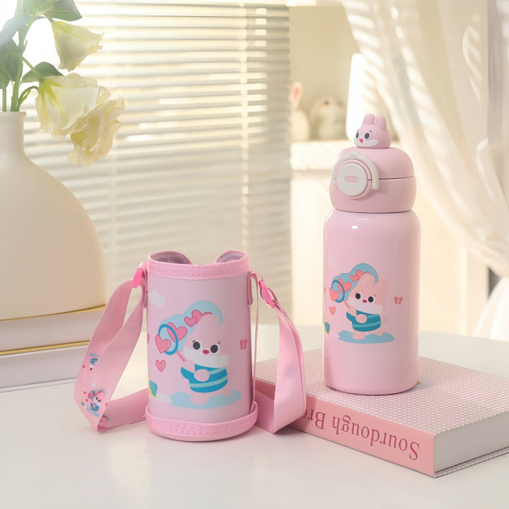 Insulated water bottle with integrated carrying strap and cute cat design Kalsten