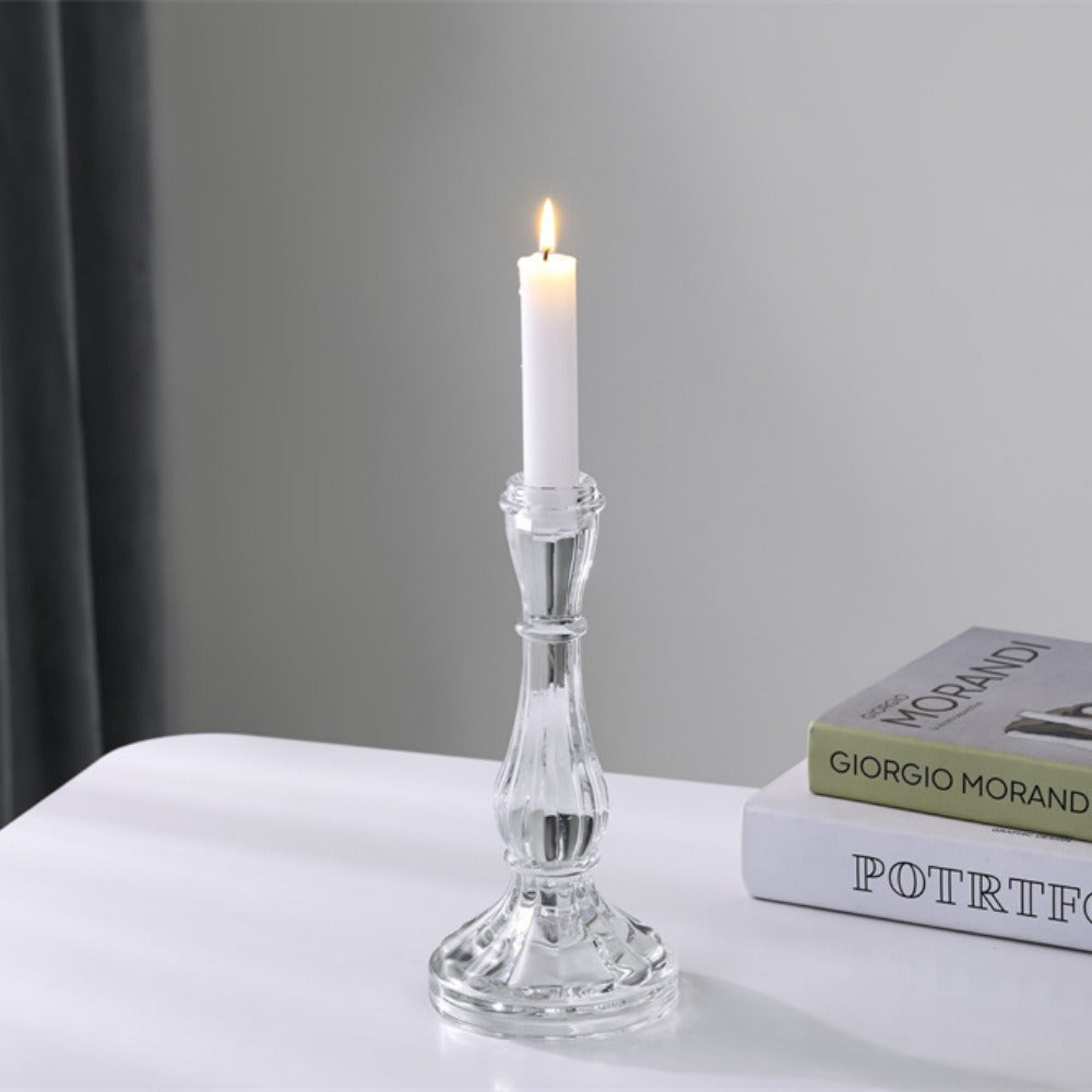 Ribbed Crystal-Style Glass Candlestick Holder Kalsten