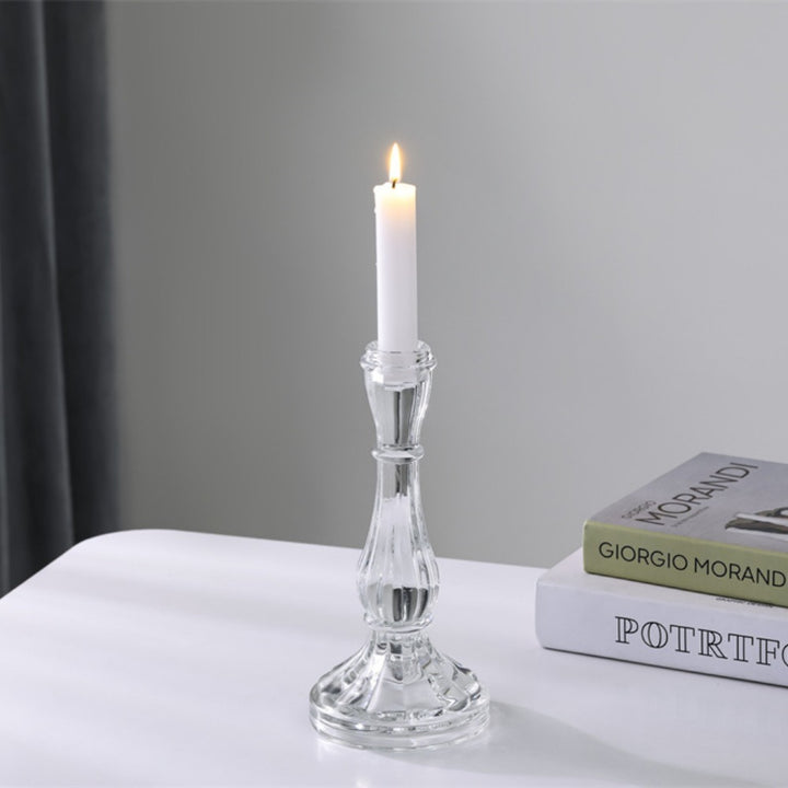 Ribbed Crystal-Style Glass Candlestick Holder Kalsten