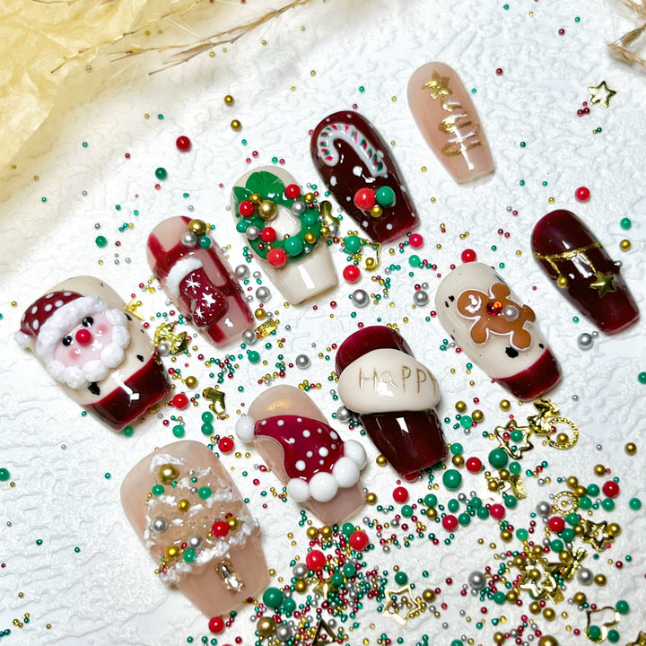 Festive Holiday-Themed Press-On Nail Art Set Kalsten 1790636317