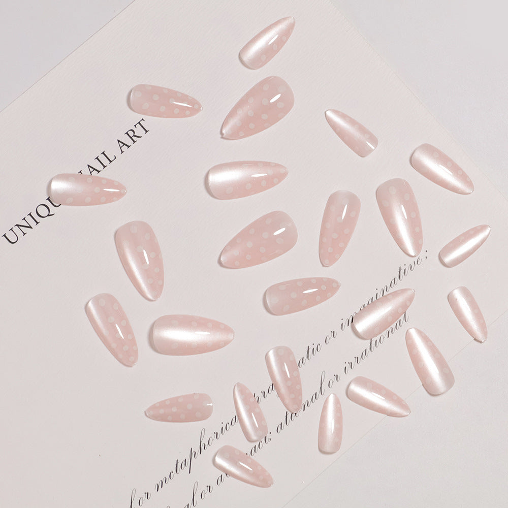 Elegant Almond-Shaped Press-On Nail Set with Polka Dot Design Kalsten