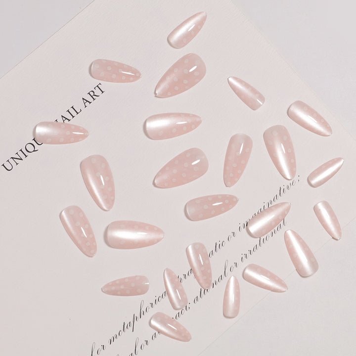 Elegant Almond-Shaped Press-On Nail Set with Polka Dot Design Kalsten