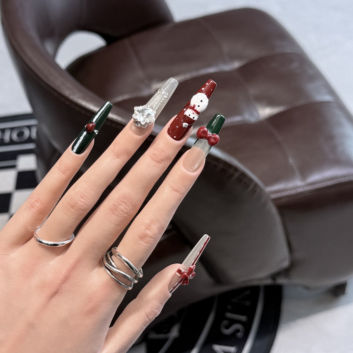 Festive-Themed Press-On Nail Art Set with Charming Holiday Designs Kalsten