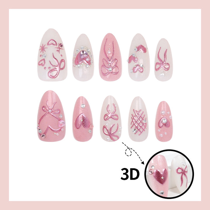 Artificial nail set with romantic bow and heart designs Kalsten