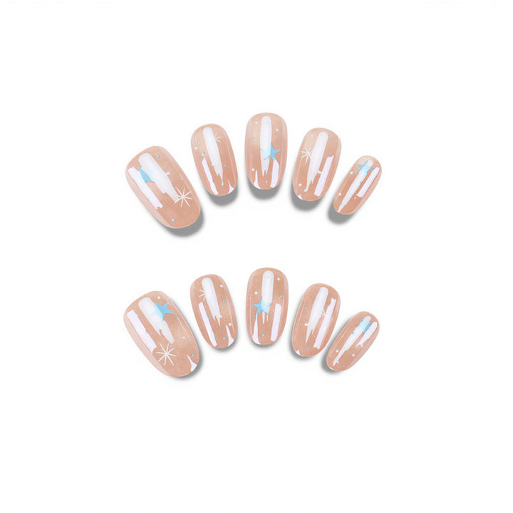 Artistic Press-On Nail Set with Celestial Design Kalsten