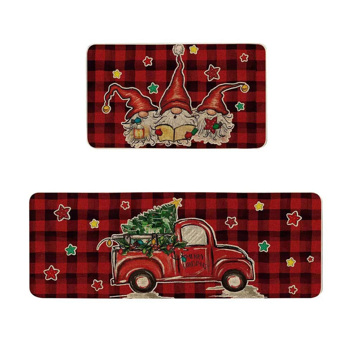 Festive Christmas-Themed Kitchen Mat Set