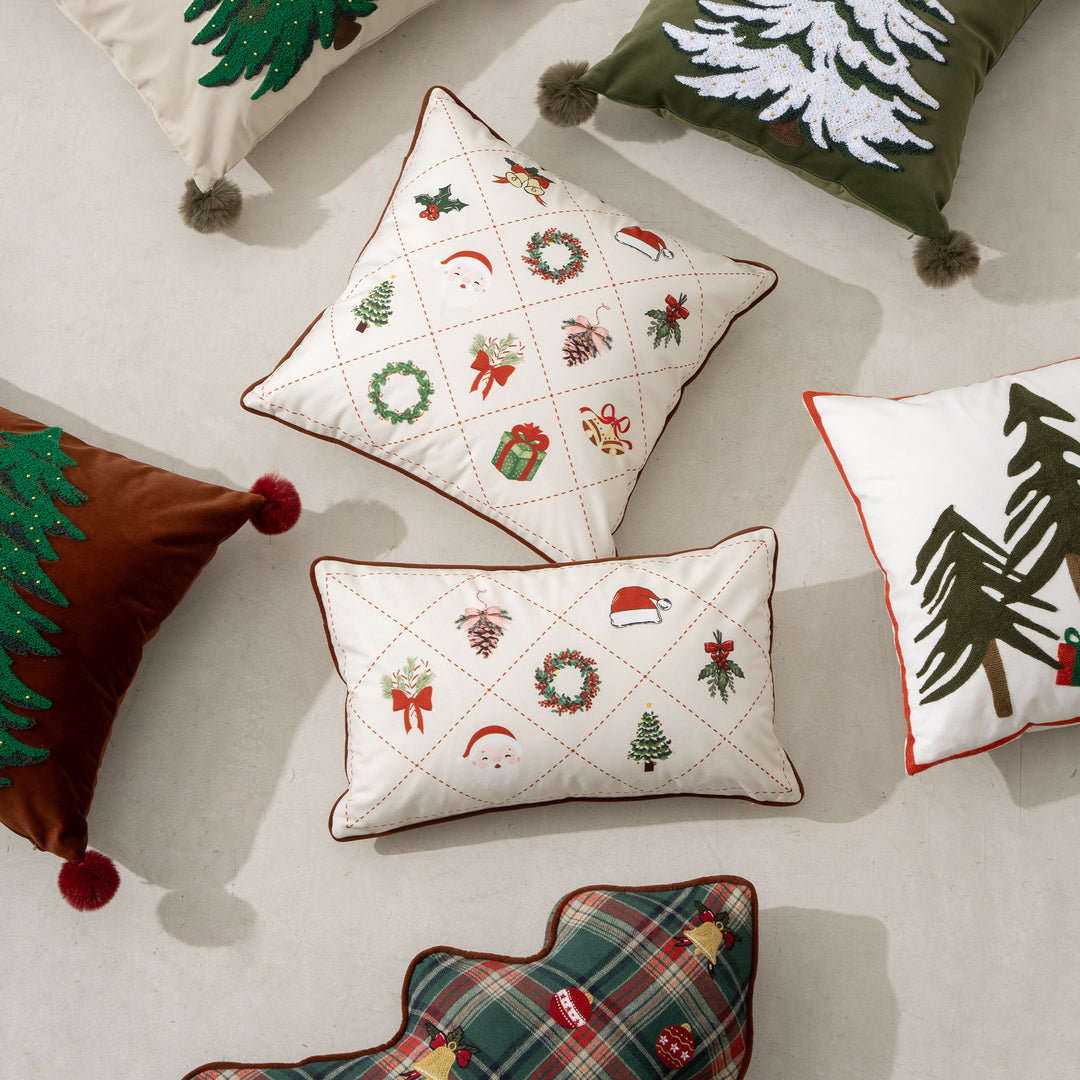 Rectangular decorative pillowcase with Christmas embroidery motifs and piping Kalsten
