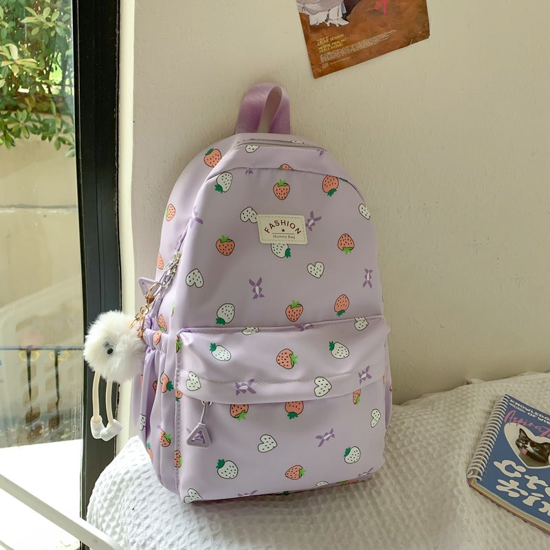 Playful Strawberry Print Backpack