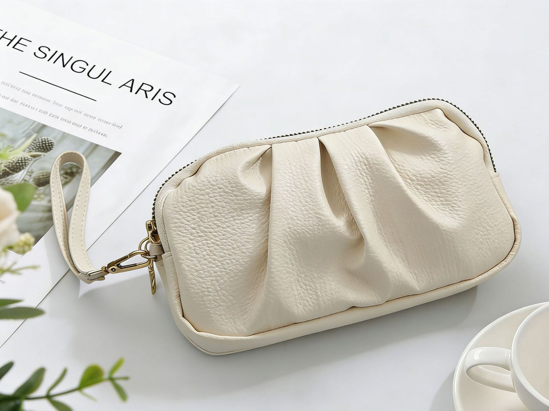 Textured Leather Zip Clutch Wallet Kalsten