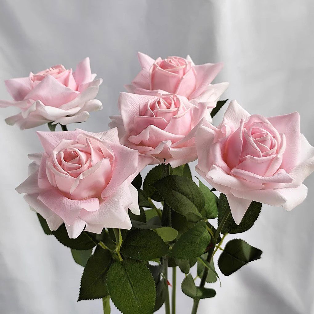 Lifelike Artificial Rose Stem with Green Foliage