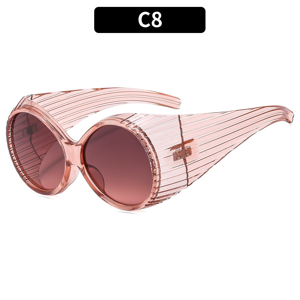 Fashionable Ribbed Shield Sunglasses