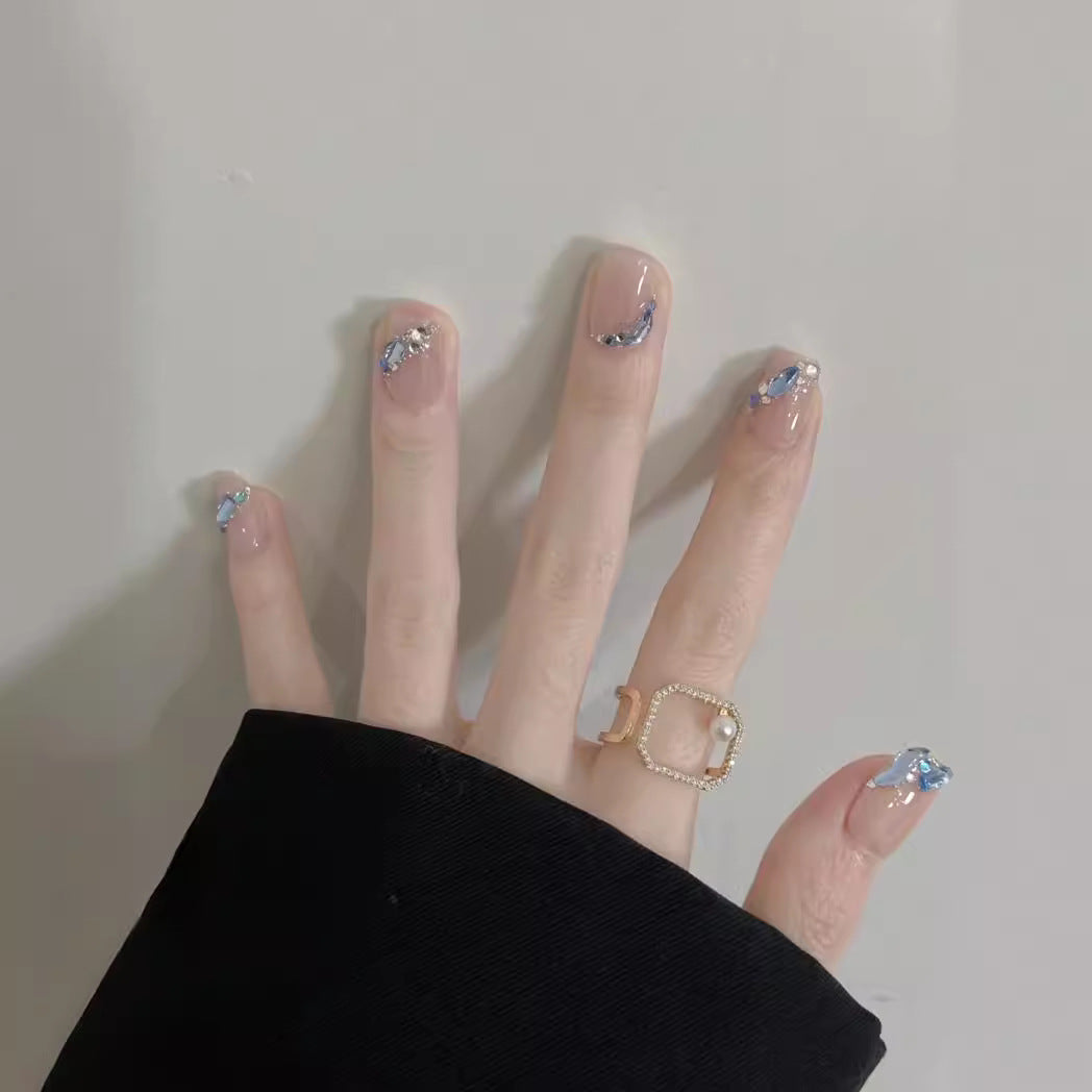 Elegant 3D Crystal-Embellished Press-On Nails