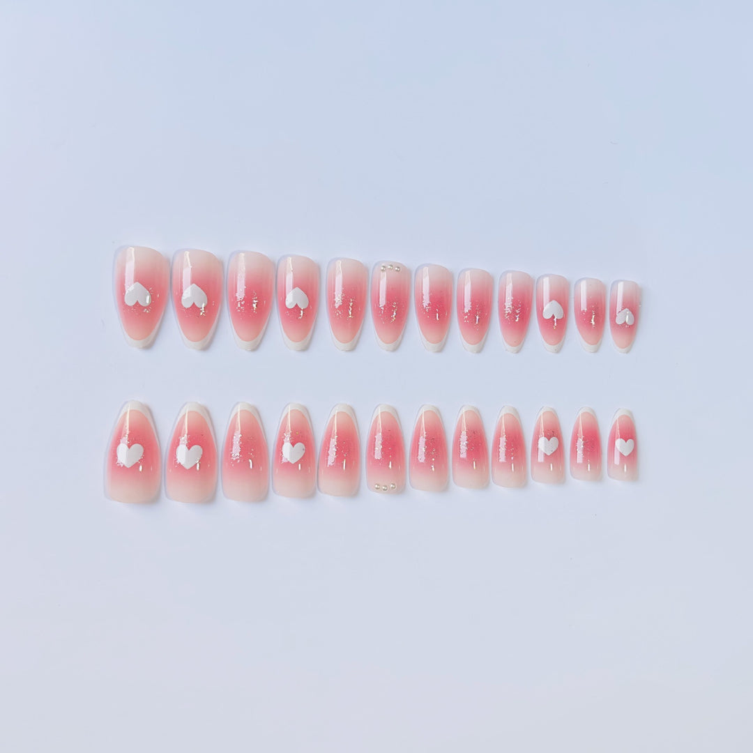 Heart-Patterned Acrylic Nail Art Set